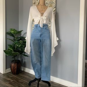 Light blue straight leg high waist jeans pant 4